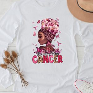 Black Women Queen Stronger Than Breast Cancer Pink Ribbon Longsleeve Tee