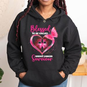 Blessed To Be Called Breast Cancer Survivor Pink Butterfly Hoodie 1 3