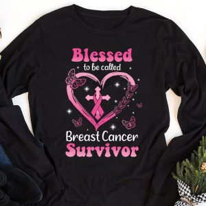 Blessed To Be Called Breast Cancer Survivor Pink Butterfly Longsleeve Tee 1 1