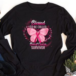 Blessed To Be Called Breast Cancer Survivor Pink Butterfly Longsleeve Tee 1 2