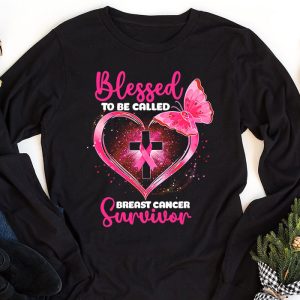 Blessed To Be Called Breast Cancer Survivor Pink Butterfly Longsleeve Tee 1 3