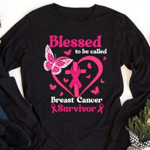 Blessed To Be Called Breast Cancer Survivor Pink Butterfly Longsleeve Tee 1