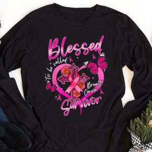 Blessed To Be Called Breast Cancer Survivor Pink Butterfly Longsleeve Tee 1 4