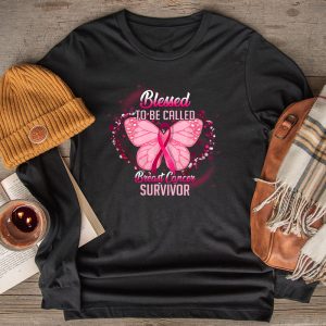 Blessed To Be Called Breast Cancer Survivor Pink Butterfly Longsleeve Tee 2 2