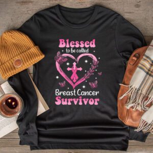 Blessed To Be Called Breast Cancer Survivor Pink Butterfly Longsleeve Tee 2 5