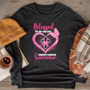 Blessed To Be Called Breast Cancer Survivor Pink Butterfly Longsleeve Tee 2 7