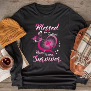 Blessed To Be Called Breast Cancer Survivor Pink Butterfly Longsleeve Tee 2 8