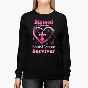 Blessed To Be Called Breast Cancer Survivor Pink Butterfly Longsleeve Tee 3 1