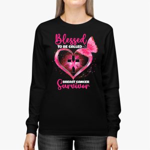 Blessed To Be Called Breast Cancer Survivor Pink Butterfly Longsleeve Tee 3 3