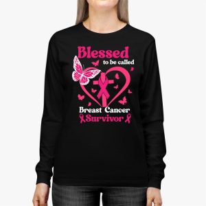 Blessed To Be Called Breast Cancer Survivor Pink Butterfly Longsleeve Tee 3