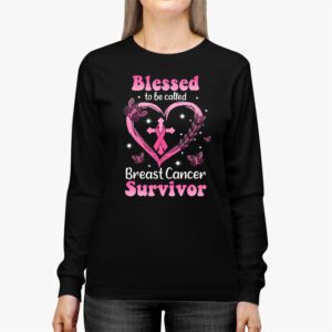 Blessed To Be Called Breast Cancer Survivor Pink Butterfly Longsleeve Tee 3 5