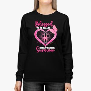 Blessed To Be Called Breast Cancer Survivor Pink Butterfly Longsleeve Tee 3 7