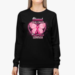 Blessed To Be Called Breast Cancer Survivor Pink Butterfly Longsleeve Tee 3 9