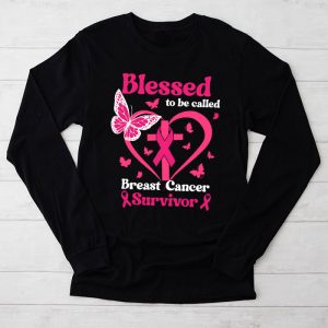 Blessed To Be Called Breast Cancer Survivor Pink Butterfly Longsleeve Tee