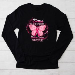 Blessed To Be Called Breast Cancer Survivor Pink Ribbon Butterfly Longsleeve Tee