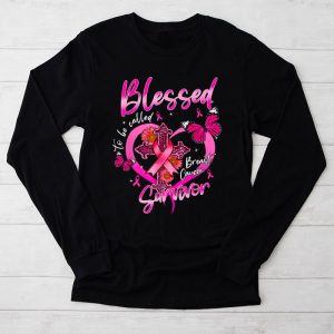 Blessed To Be Called Breast Cancer Survivor Pink Ribbon Butterfly Longsleeve Tee