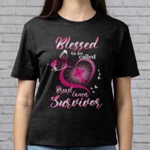 Blessed To Be Called Breast Cancer Survivor Pink Butterfly T Shirt 2 3