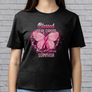 Blessed To Be Called Breast Cancer Survivor Pink Butterfly T Shirt 2 4
