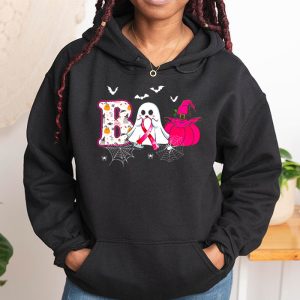 Boo Halloween Pumpkin Pink Ribbon Witch Breast Cancer Hoodie 1 1