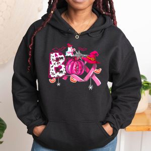 Boo Halloween Pumpkin Pink Ribbon Witch Breast Cancer Hoodie 1 3