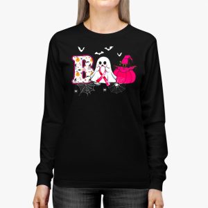 Boo Halloween Pumpkin Pink Ribbon Witch Breast Cancer Longsleeve Tee 3 1