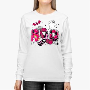 Boo Halloween Pumpkin Pink Ribbon Witch Breast Cancer Longsleeve Tee 3 2