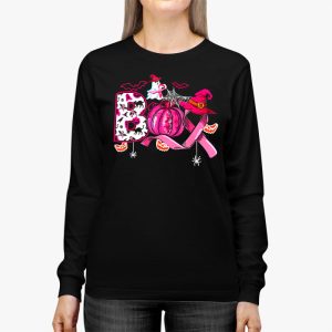 Boo Halloween Pumpkin Pink Ribbon Witch Breast Cancer Longsleeve Tee 3 3