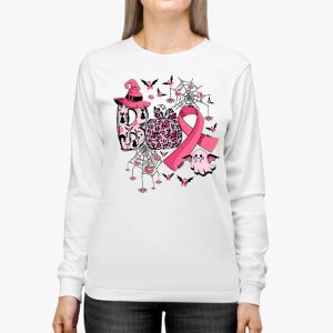 Boo Halloween Pumpkin Pink Ribbon Witch Breast Cancer Longsleeve Tee 3