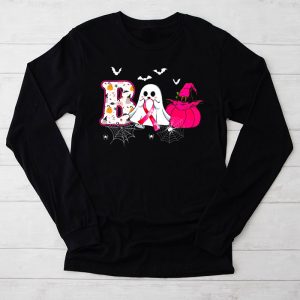 Boo Halloween Pumpkin Pink Ribbon Witch Breast Cancer Longsleeve Tee