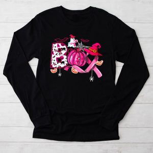 Boo Halloween Pumpkin Pink Ribbon Witch Breast Cancer Longsleeve Tee