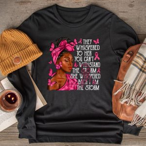 Breast Cancer Awareness Black Women Warrior Pink Ribbon Longsleeve Tee 2