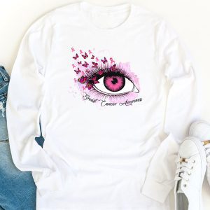 Breast Cancer Awareness Eye Butterfly Ribbon Women Longsleeve Tee 1