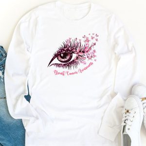 Breast Cancer Awareness Eye Butterfly Ribbon Women Longsleeve Tee 1 4