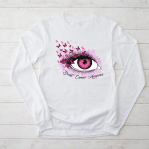 Breast Cancer Awareness Eye Butterfly Ribbon Women Longsleeve Tee 2