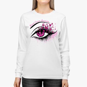 Breast Cancer Awareness Eye Butterfly Ribbon Women Longsleeve Tee 3 3