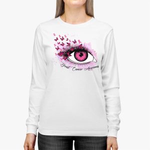 Breast Cancer Awareness Eye Butterfly Ribbon Women Longsleeve Tee 3