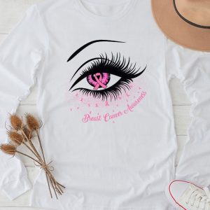 Breast Cancer Awareness Eye Butterfly Ribbon Women Longsleeve Tee