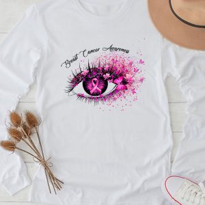 Breast Cancer Awareness Eye Butterfly Ribbon Women Longsleeve Tee