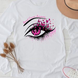 Breast Cancer Awareness Eye Butterfly Ribbon Women Longsleeve Tee