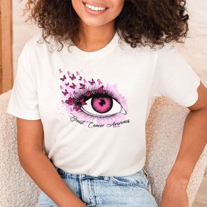 Breast Cancer Awareness Eye Butterfly Ribbon Women T Shirt 2