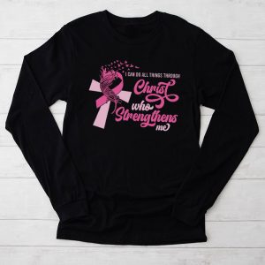 Breast Cancer Awareness Gifts Pink Cross Christian Verse Mom Longsleeve Tee