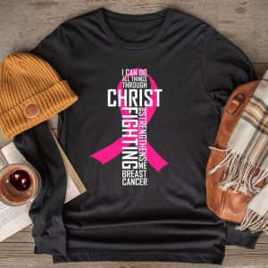 Breast Cancer Awareness Gifts Pink Cross Christian Verse Mom Longsleeve Tee 2 4