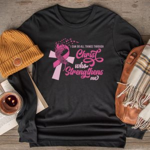 Breast Cancer Awareness Gifts Pink Cross Christian Verse Mom Longsleeve Tee 2 7