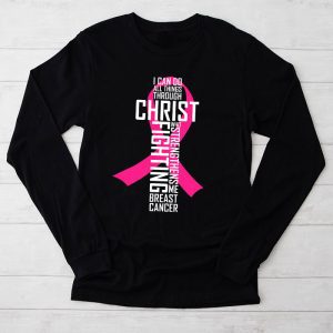 Breast Cancer Awareness Gifts Pink Cross Christian Verse Mom Longsleeve Tee