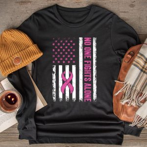 Breast Cancer Awareness Pink Ribbon USA American Flag Men Longsleeve Tee 2 2