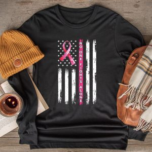 Breast Cancer Awareness Pink Ribbon USA American Flag Men Longsleeve Tee 2 3