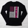 Breast Cancer Awareness Pink Ribbon USA American Flag Men Longsleeve Tee