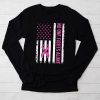 Breast Cancer Awareness Pink Ribbon USA American Flag Men Longsleeve Tee