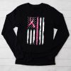Breast Cancer Awareness Pink Ribbon USA American Flag Men Longsleeve Tee