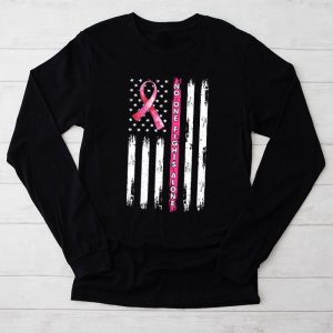 Breast Cancer Awareness Pink Ribbon USA American Flag Speical Longsleeve Tee